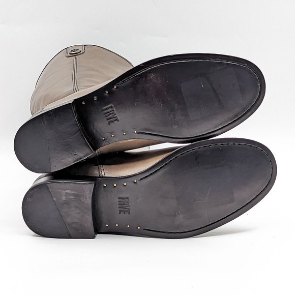 Frye Women Melissa Button Inside Zip Leather Stone Grey Riding Boots size 6 - Picture 3 of 12